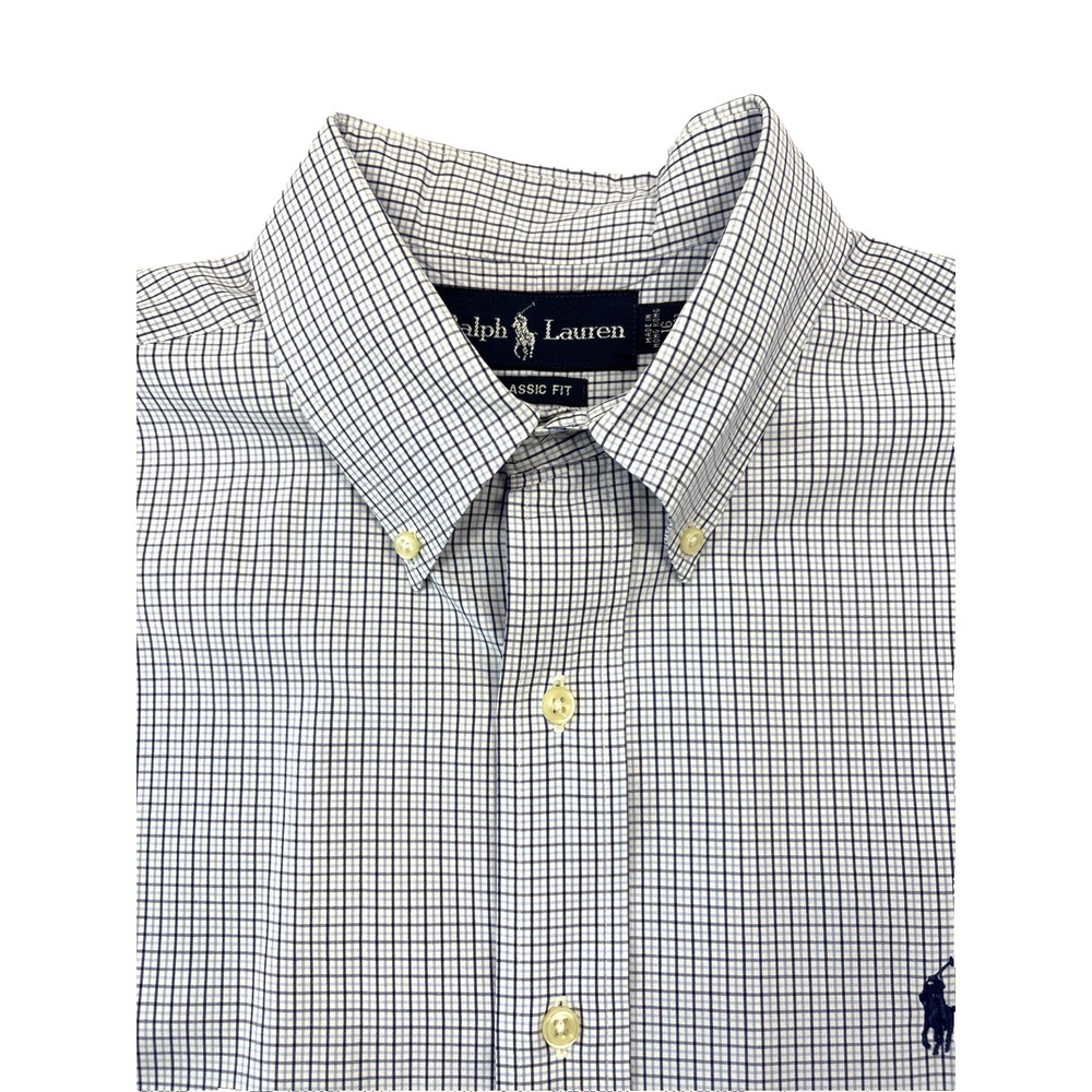 Ralph Lauren Classic Fit Long Sleeve Button Up Shirt Classic Blue Plaid Size‎ 16